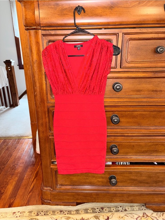 XOXO Dresses & Skirts - XOXO Red Lace Bandage Bodycon Mini Dress XS